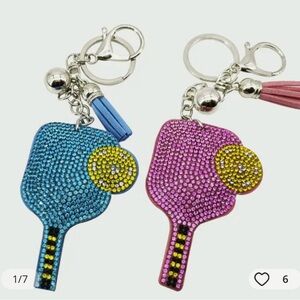 Pickleball Barbie pink sequin keychain new